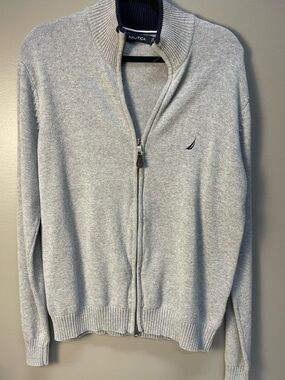 Nautica Light Gray Zip-Up Sweater Jacket